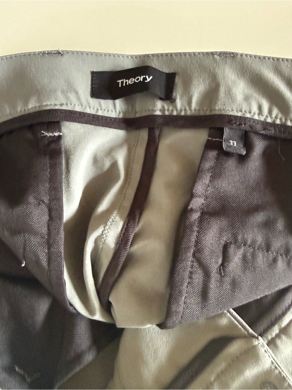 Theory Olive Green Men's Trousers with Dark Trim